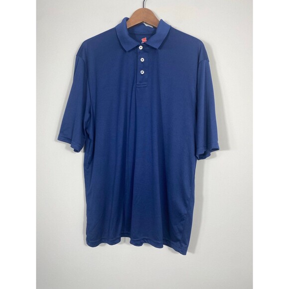 Hanes Cool Dri Blue Performance Polo Shirt Size Large - Picture 1 of 5